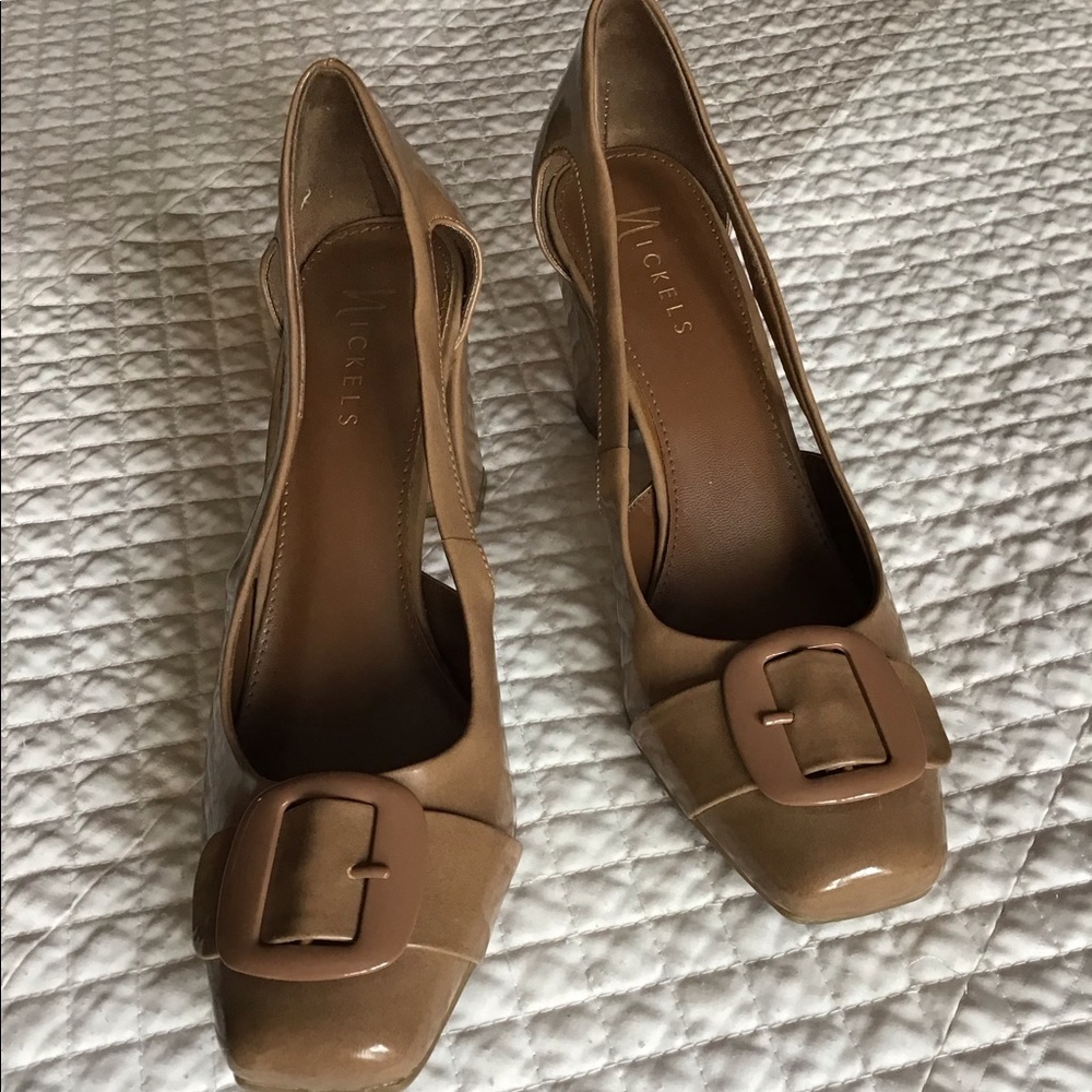 Nickels Taupe Patent Heels
